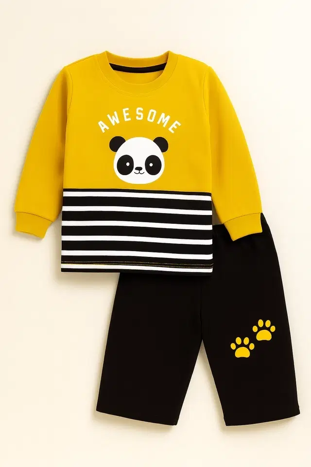 Hoisery Printed Clothing Set for Boys (Yellow, 3-4 Years)