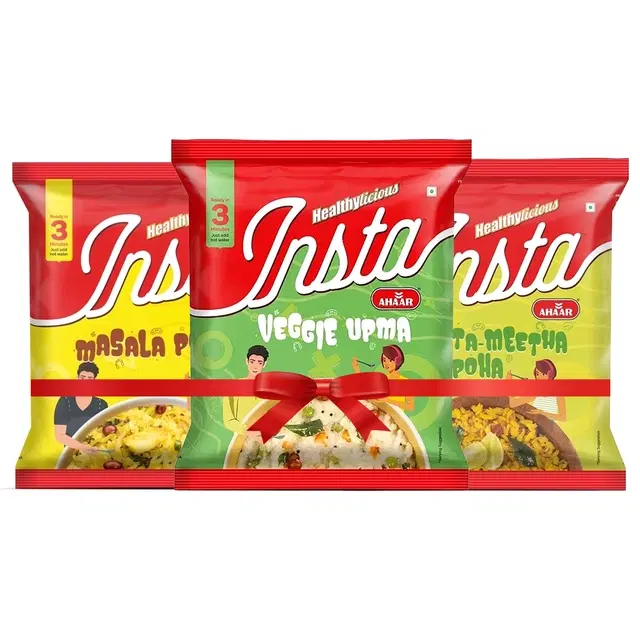 Insta Ahaar Masala Poha 60g + Khatta Meetha Poha 60g + Veggie Upma 60g