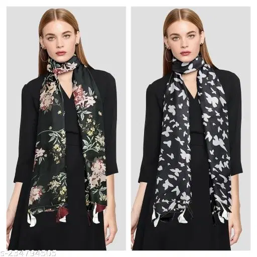 Chiffon Scarves for Women, Black, Pack of 2