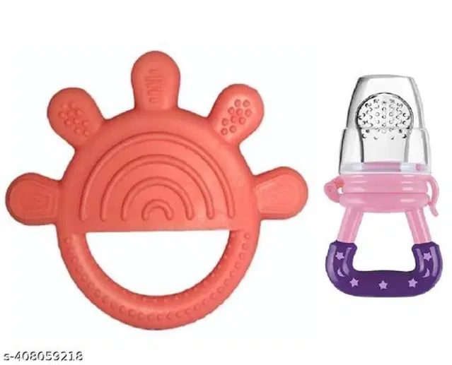 Teether with Fruit Nibbler for Baby, Multicolor, Set of 2