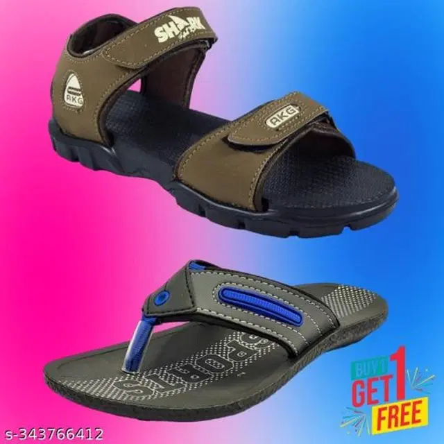 Sandal with Flipflop for Men, Pack of 2 (Multicolor, 6)