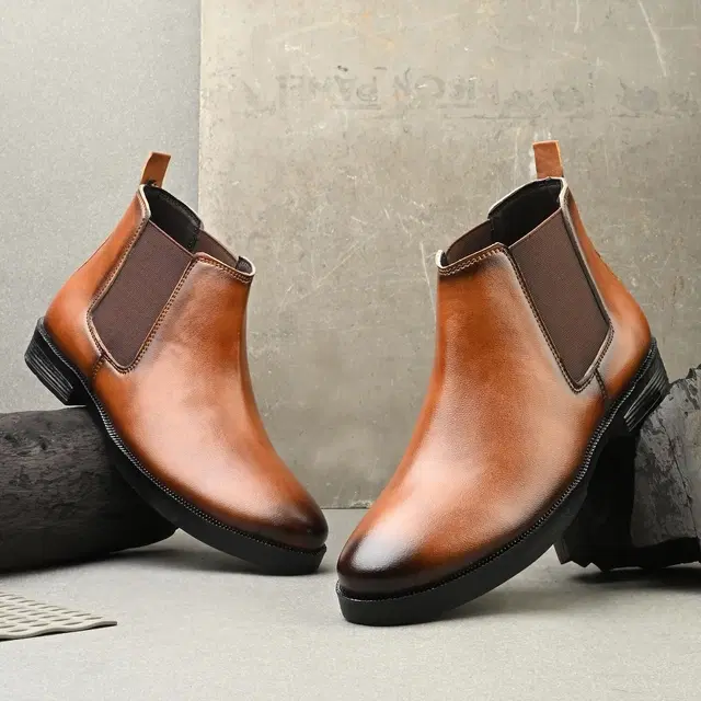 Synthetic Leather Flat boots for Men, Pack of 11 (Tan, 6)