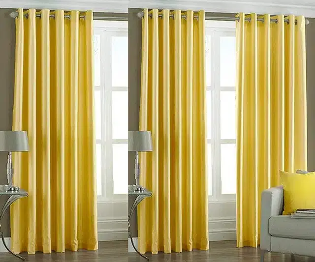 Polyester Solid Door & Window Curtains, Pack of 3, Yellow, 7 feet