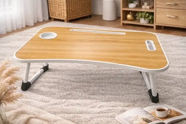 Laptop & Study Table, Foldable and Portable/Ergonomic & Rounded Edges/Non-Slip Legs Wooden (60*40 cm)