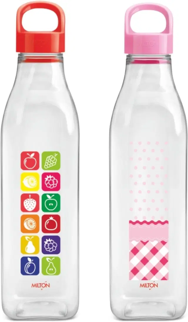 Milton Plastic Water Bottles, Pack of 2, Red & Pink, 1000 ml