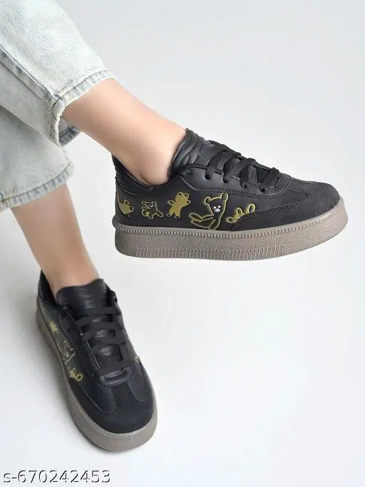 Printed Synthetic Slip-on Sneakers (Black, IND-4)