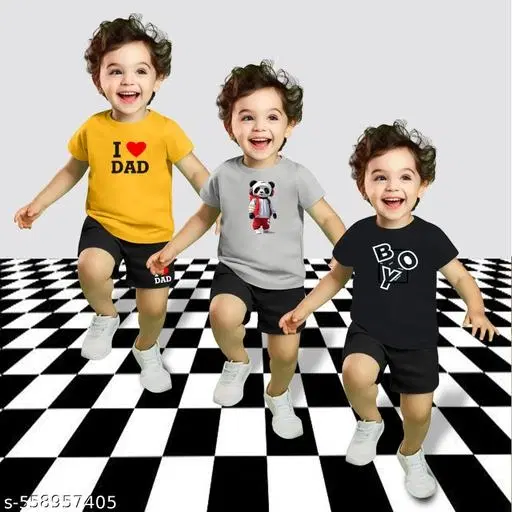 Cotton Blend Printed Clothing Set for Boys, Multicolour, Pack Of 3 (0-1 Months)