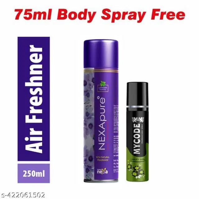 Nexa Lavender Air Freshener, 250 ml with MYCODE Crazy Girl Body Spray for Men, 75 ml, Set of 2