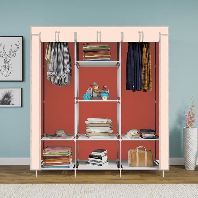 Plastic Printed Collapsible Wardrobe, Orange