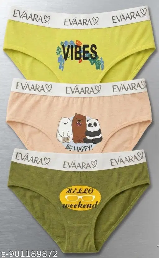 Evaara Front Sticker Cotton Hipster Briefs for Women, Pack of 3 (Multicolor, XS)