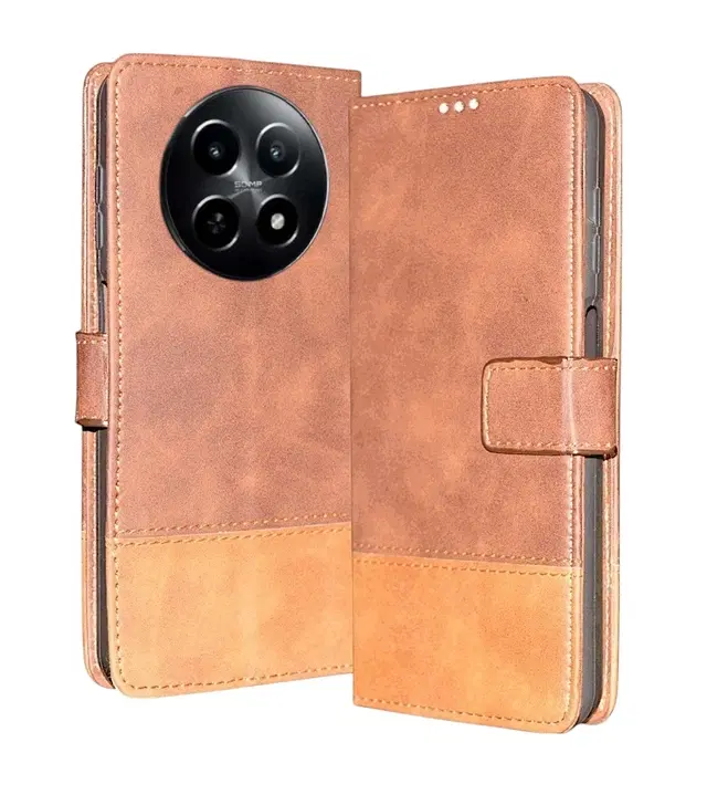 Artificial Leather Flip Cover For Realme Rmx3998 / 12X 5G / 70X, Brown