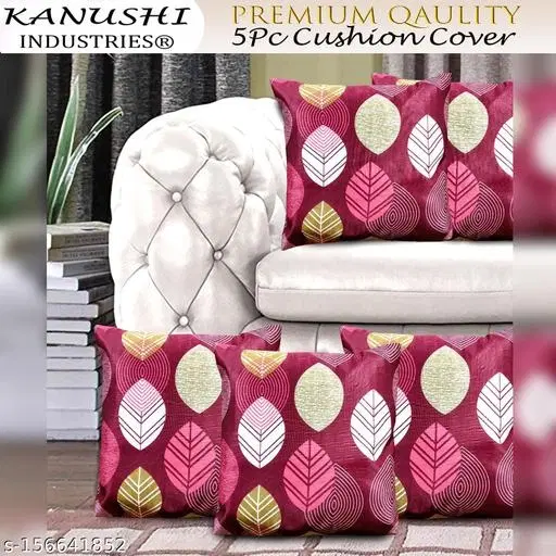KANUSHI Industries® Decorative Reversible Cushion Covers Set Of- 5 (16x16 Inches)(CC-MAROON-LONG-LEVS-5PC)