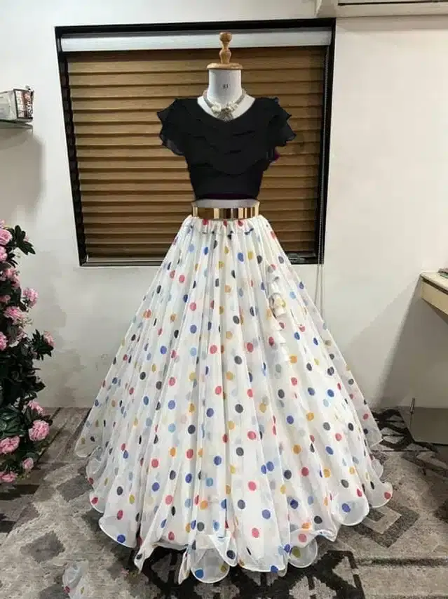 Ready to Wear Lehenga Choli for Women (White, XS)