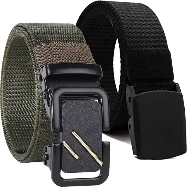 Casual Nylon Belt for Men, Pack of 2 (Green & Black)