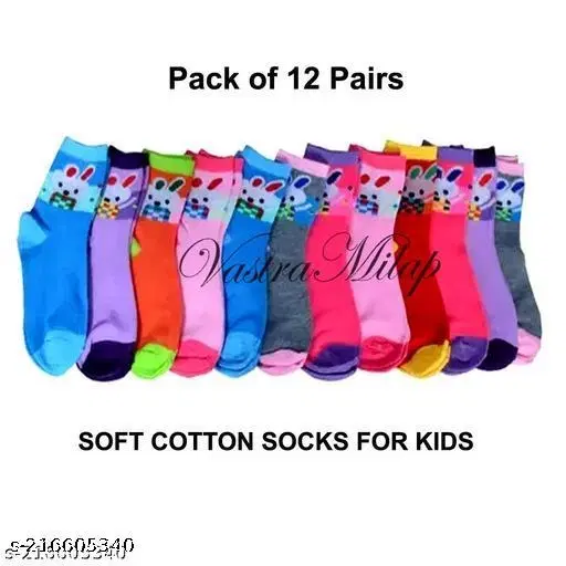 Cotton Socks for Kids, Set of 12 (Multicolor, 0-3 Months)