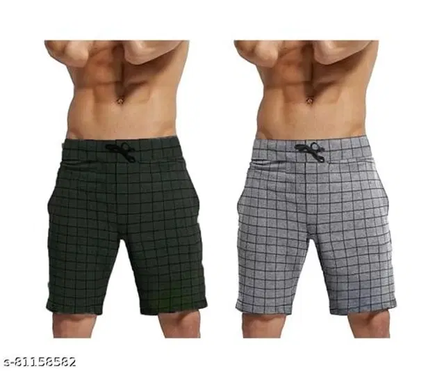 Cotton Shorts for Men, Pack of 2 (Bottle Green & Grey, 32)