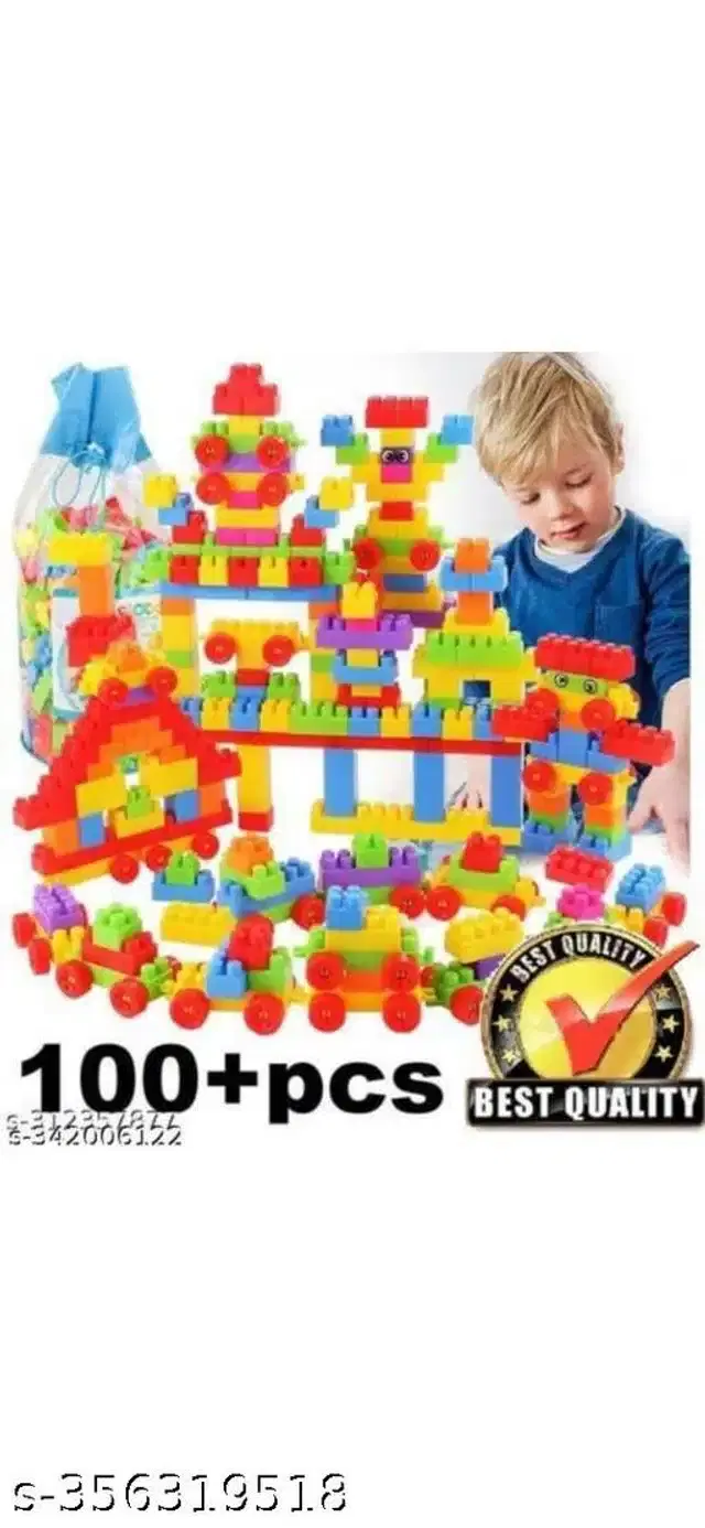 Plastic Block Toys for Kids, Multicolor, Set of 100