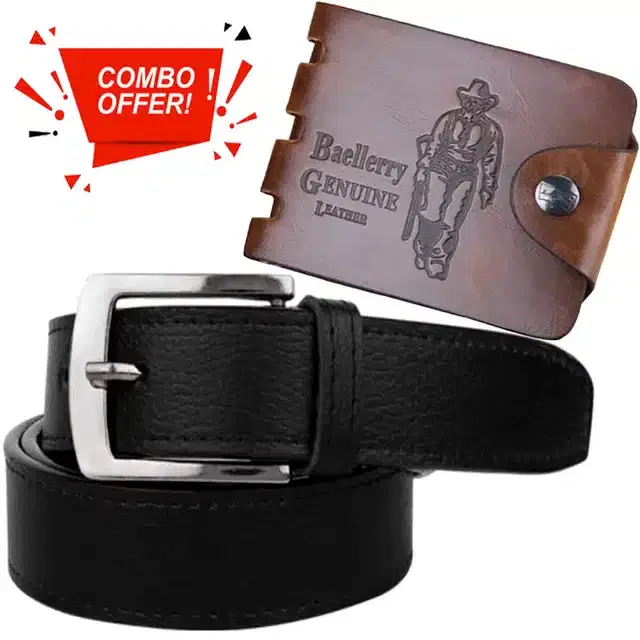 Synthetic Wallet with Formal Belt for Men, Pack of 2 (Multicolor)