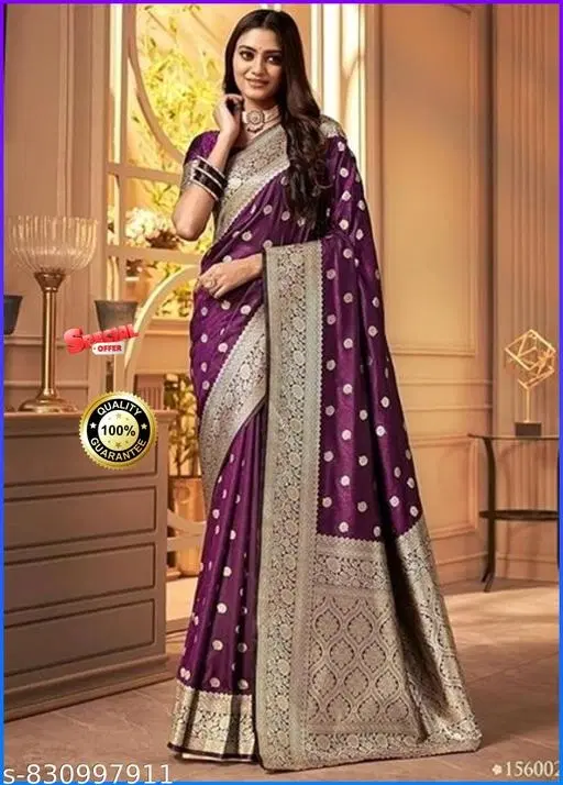 Kanjeevaram Zari Woven Saree for Women (Purple, Free Size)