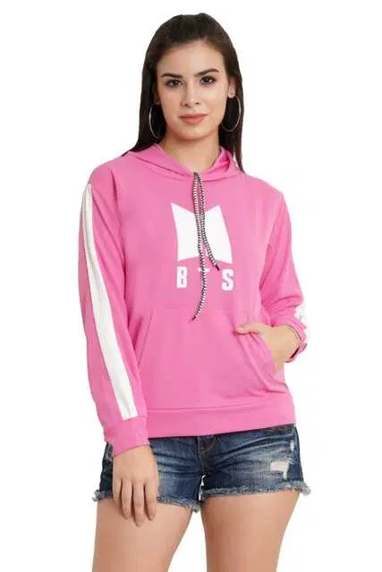 Women's Stylist Hooded Sweatshirt (Pink, S) (F-01)