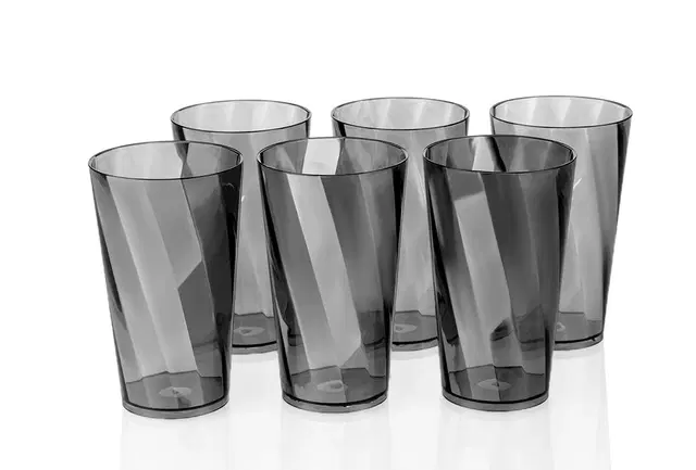 Plastic Multipurpose Water Glasses, Black, 300 ml, Pack of 6