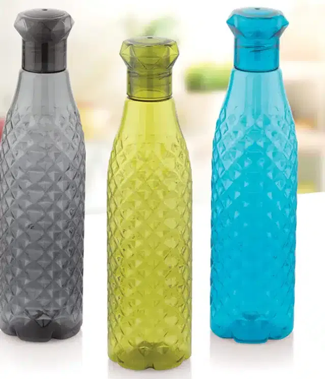 Plastic Water Bottles, Pack of 3, 1000 ml, Multicolor