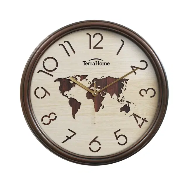TerraHome Sweep Silent Wooden Dial Wall Clock 12in Wooden Textured