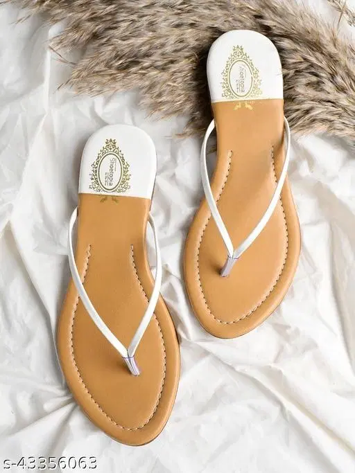 Solid Synthetic Open Toe Flats for Women (White, IND-3)