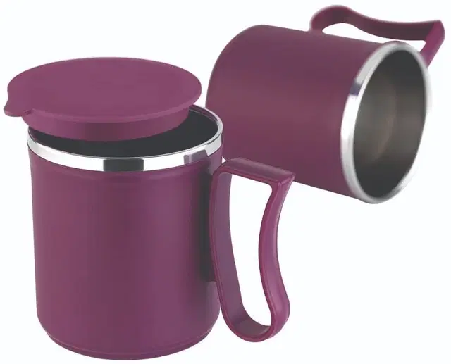 Stainless Steel Coffe Mug, Maroon, Pack of 2 (300 ML)