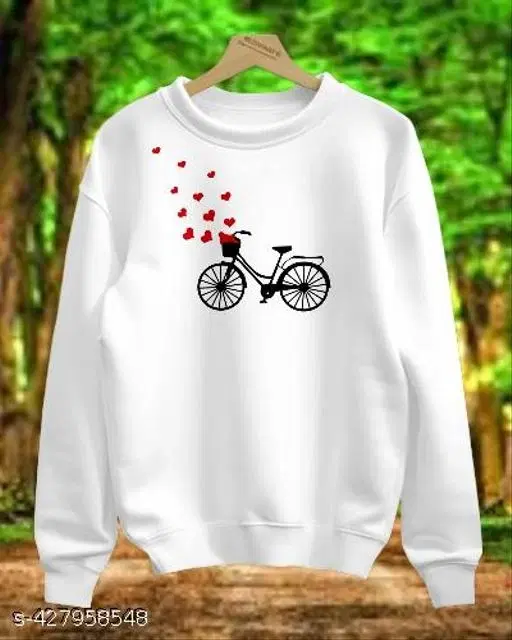 Cotton Printed Sweatshirt for Women (White, S)