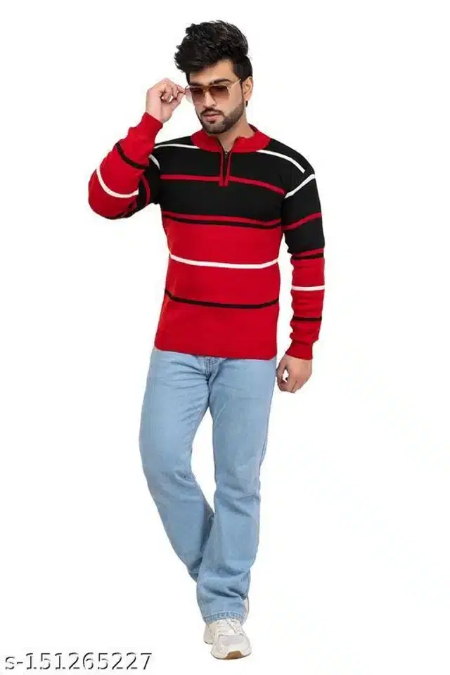 Acrylic Sweater for Men (Red, XL)
