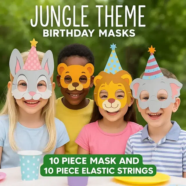 Animal Masks 10 Piece pack Animal Eye mask Jungle Birthday Theme for decoration, Pack of 1