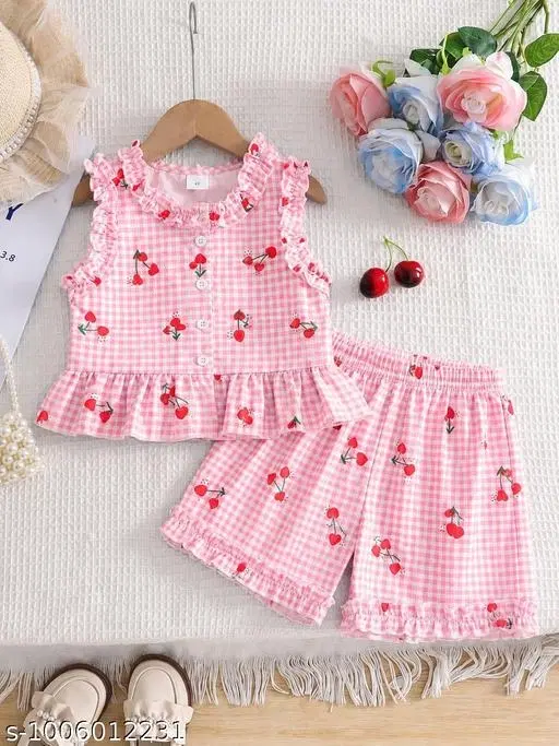 Cotton Clothing Set for Girls (Pink, 0-6 Months)