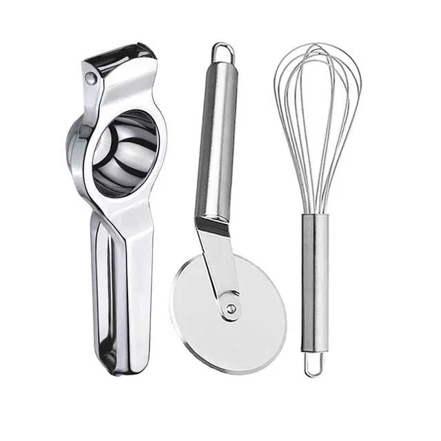 Oc9 Stainless Steel Lemon Squeezer & Pizza Cutter & Egg Whisk Kitchen Tool Set, O-42