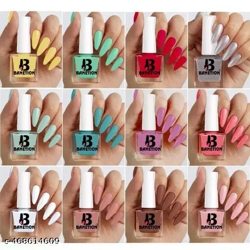 Banetion Matte Nail Polish, Multicolor, Pack of 12