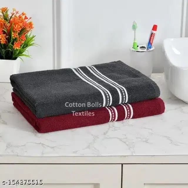 Cotton Bath Towels, Maroon & Black, Pack of 2