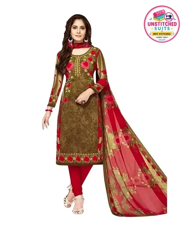 Yashika Unstitched Crepe Salwar Suit Material (Green) (Y-341)