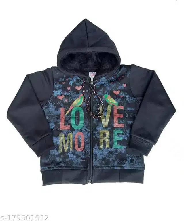 Fleece Printed Full Sleeves Hooded Sweatshirt for Girls (Black, 4-5 Years)