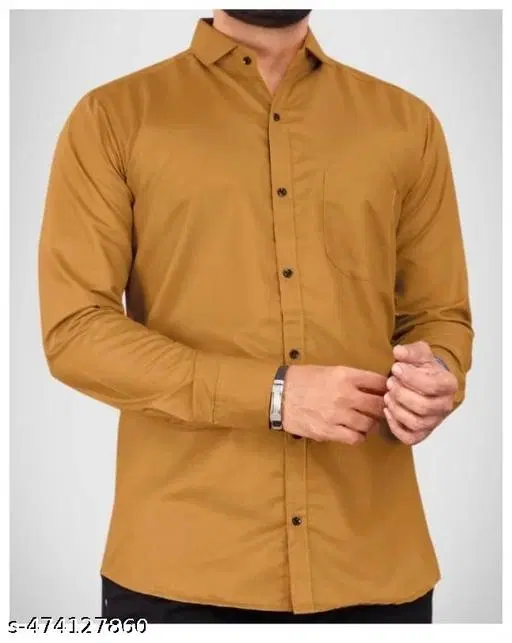 Cotton Blend Solid Shirt for Men, Mustard (M)