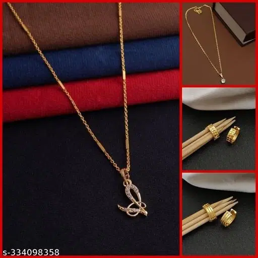 Alloy 2 Pcs Pendant with Chain & 2 Pair Earrings for Women, Set of 4 (Multicolor)