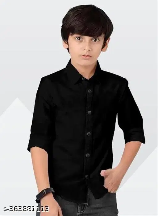 Solid Cotton Blend Long Sleeve Spread Collar Shirt for Boys (Black, 4-5 Years)