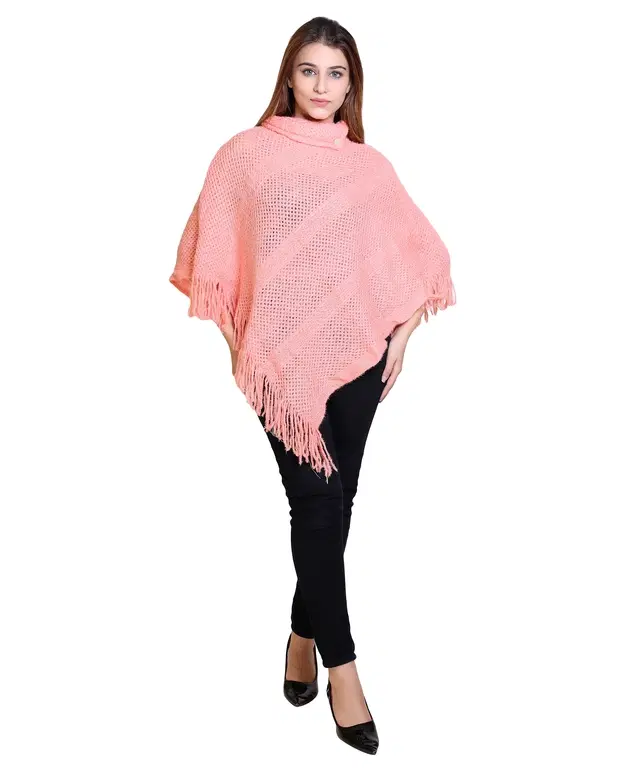 Woolen Self-Design Ponchos for Women (Pink, XL)