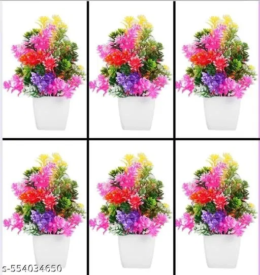 Plastic Artificial Flowers, Multioclor, Pack of 6