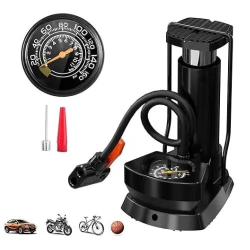 Heavy Duty Foot Air Pump with Pressure Gauge ,(Black)