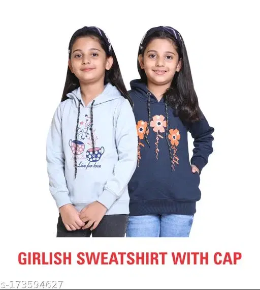 Woolen Printed Hoodie for Girls, Pack of 2 (Grey & Navy Blue, 3-4 Years)