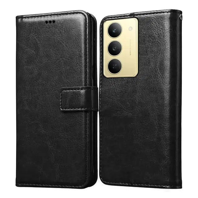 Artificial Leather Flip Cover For Realme 80X / 14X / P3X 5G, Black