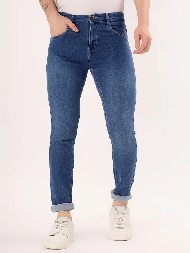 Regular Fit Solid Jeans for Men (Blue, 38)
