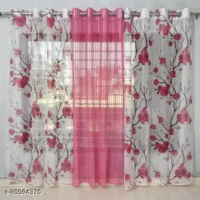 Curtains for Window, Pink & White, 5x4 feet, Pack of 3