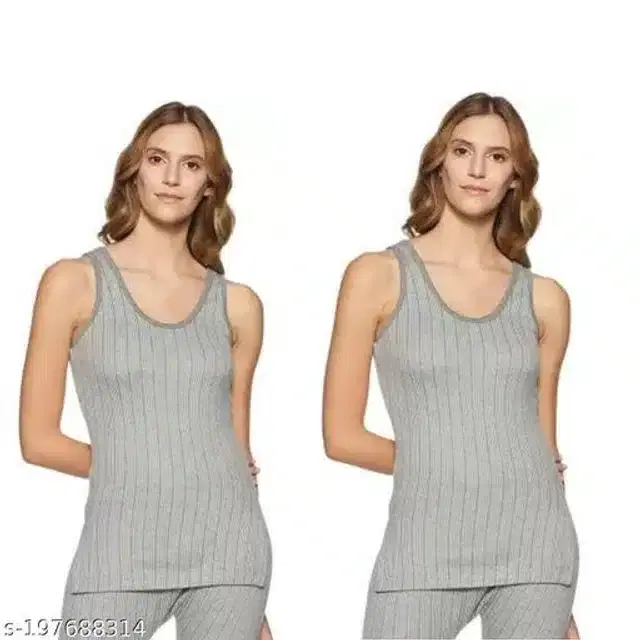 Cotton Thermal Top for Women, Pack of 2 (Light Grey, L)