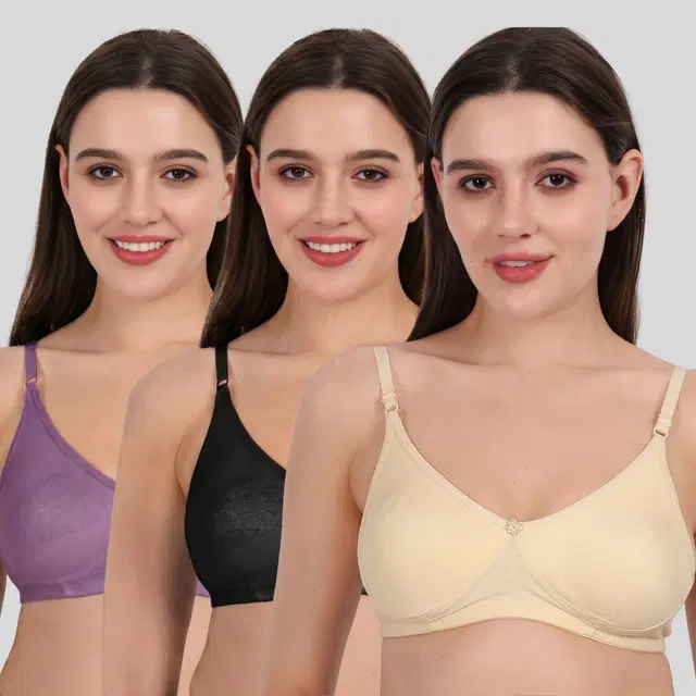 Cotton Bra for Women, Multicolour, Pack of 3 (28B)